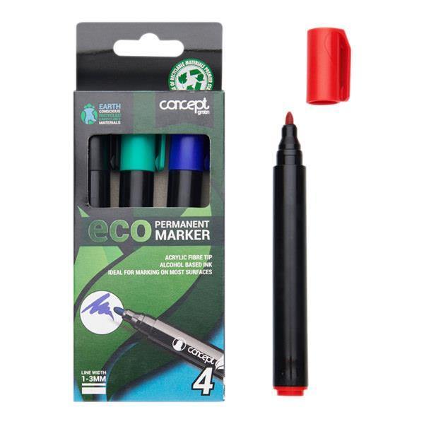 Concept Green Eco Bullet Tip Permanent Markers 4 Pk - Penny Black
