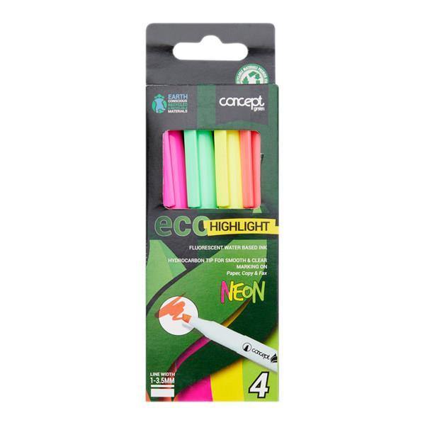 Concept Green Eco Neon Highlighter Pens 4 Pk - Penny Black