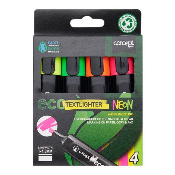 Concept Green Neon Eco Chisel Tip Textlighter Pens 4 Pk - Penny Black