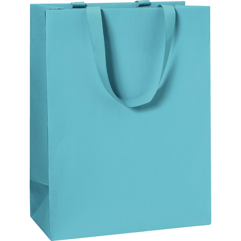 Light Blue Large Plain Colour Gift Bag measuring 23x13x30cm with matching ribbon handles