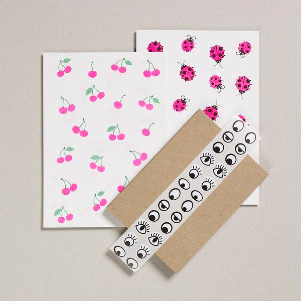 Risograph Writing Paper Set - Cherries &amp; Ladybirds