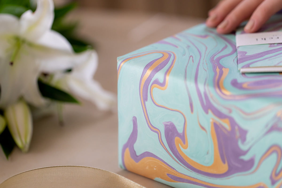 Free Spirit Dreamy Lilac Hand Marbled Wrapping Paper Sheet