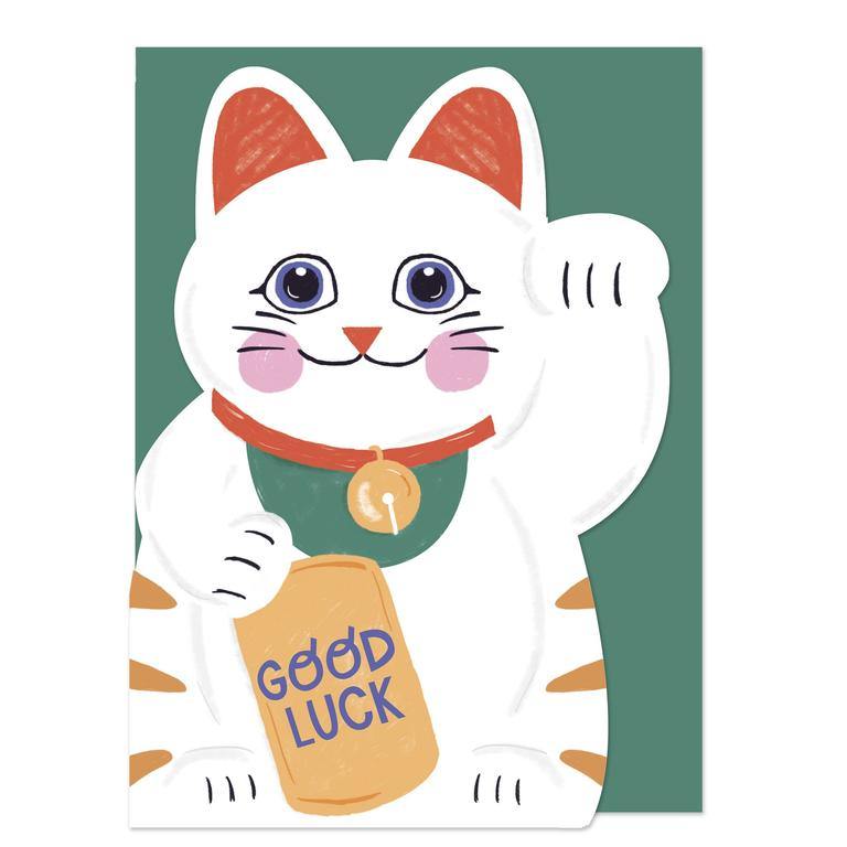 Good Luck Maneki Neko Cut Out Cat Card - Penny Black