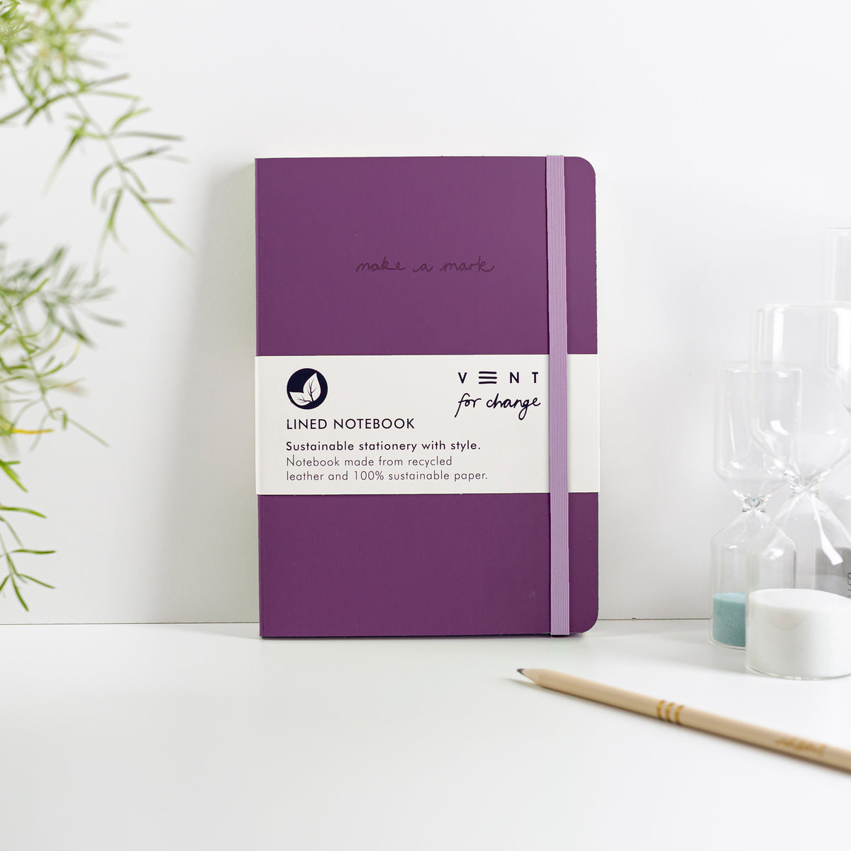 Make a Mark Recycled Leather A5 Lined Notebook in deep purple by Vent for Change at penny black