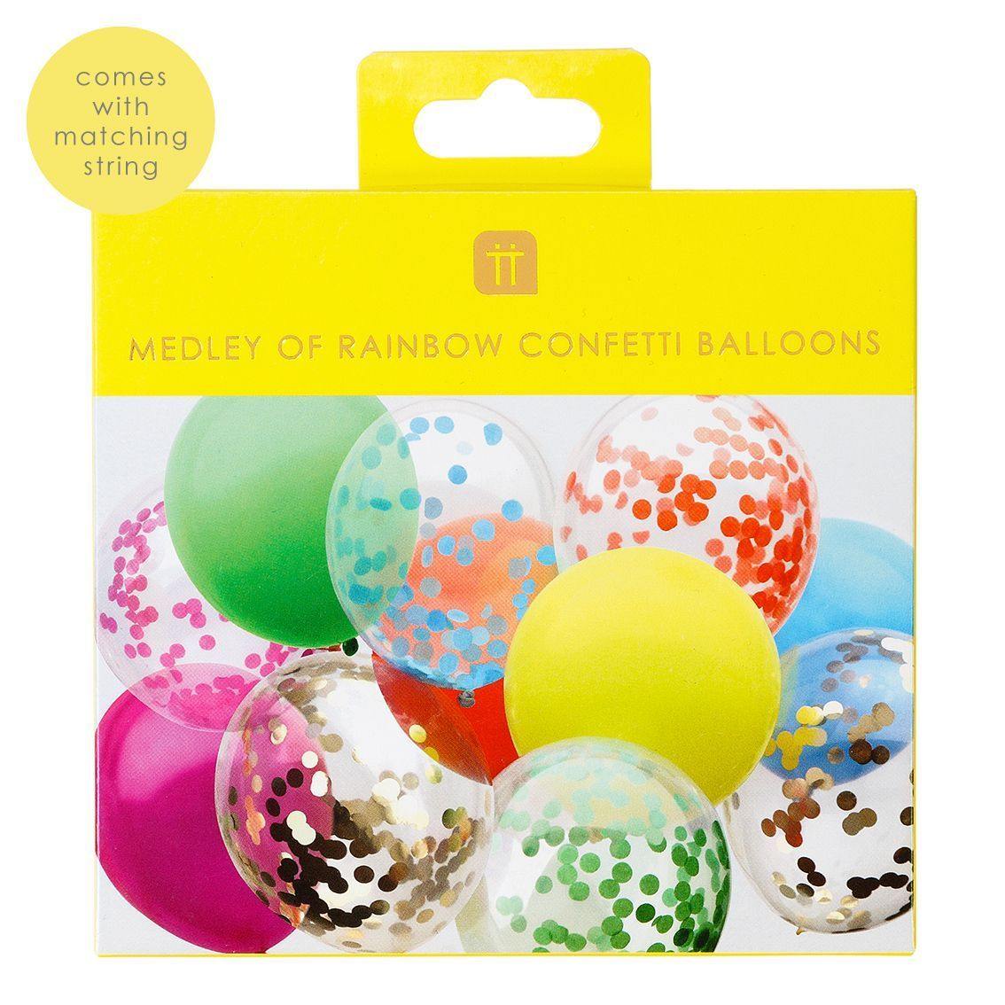 Rainbow Brights Confetti Balloons 12 Pk - Penny Black