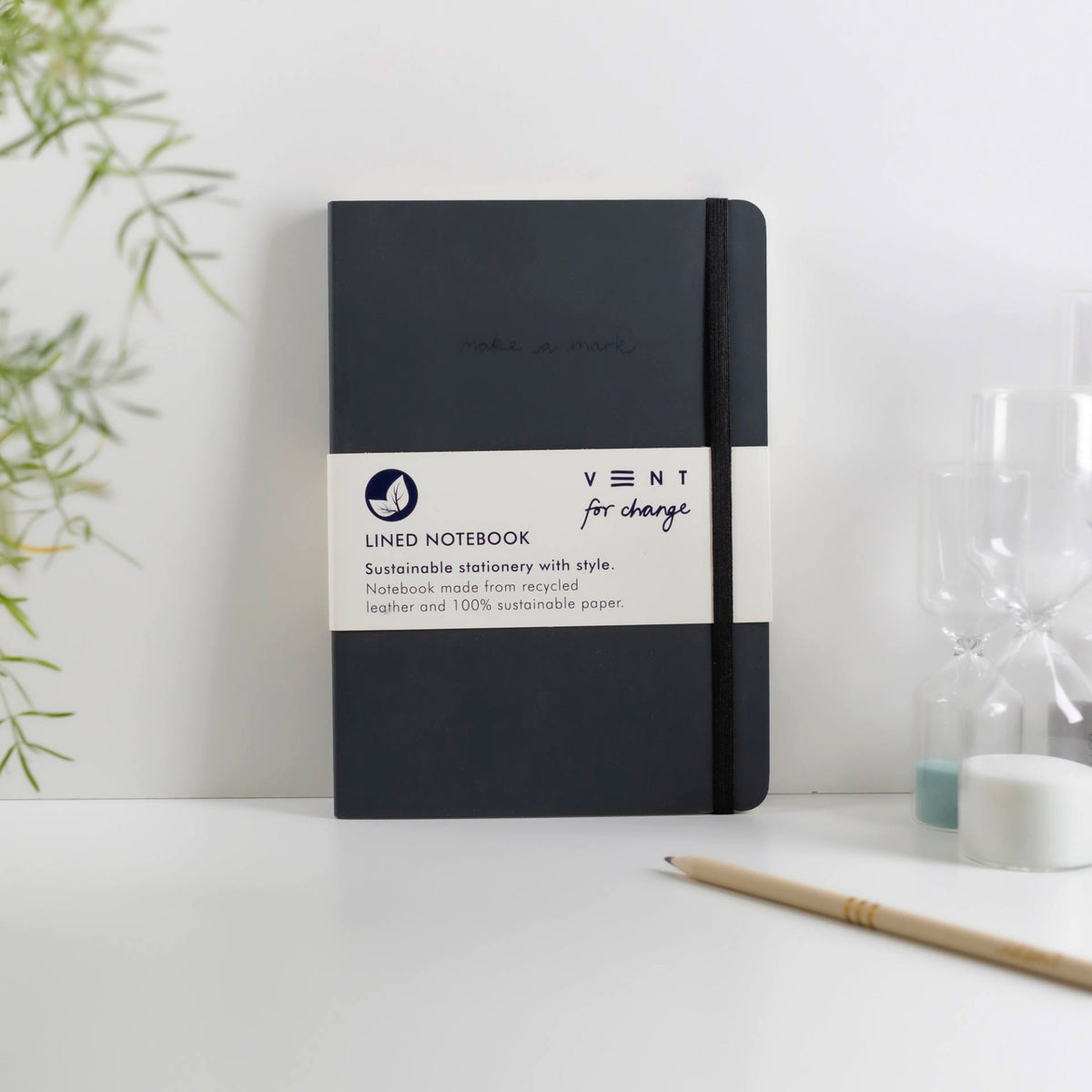 Make a Mark Recycled Leather A5 Lined Notebook in charcoal grey by Vent for Change at penny black