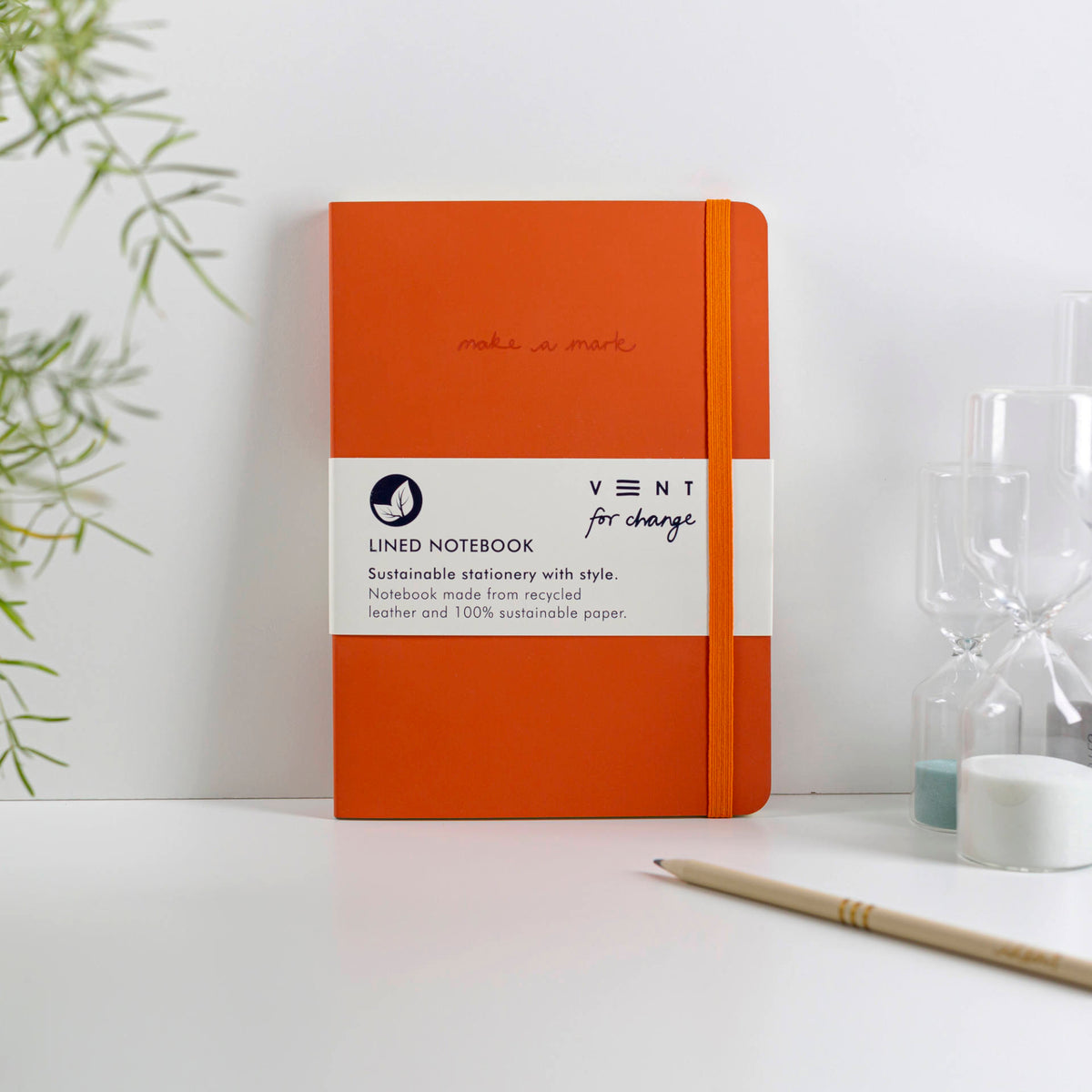 Make a Mark Recycled Leather A5 Lined Notebook in burnt orange by Vent for Change at penny black