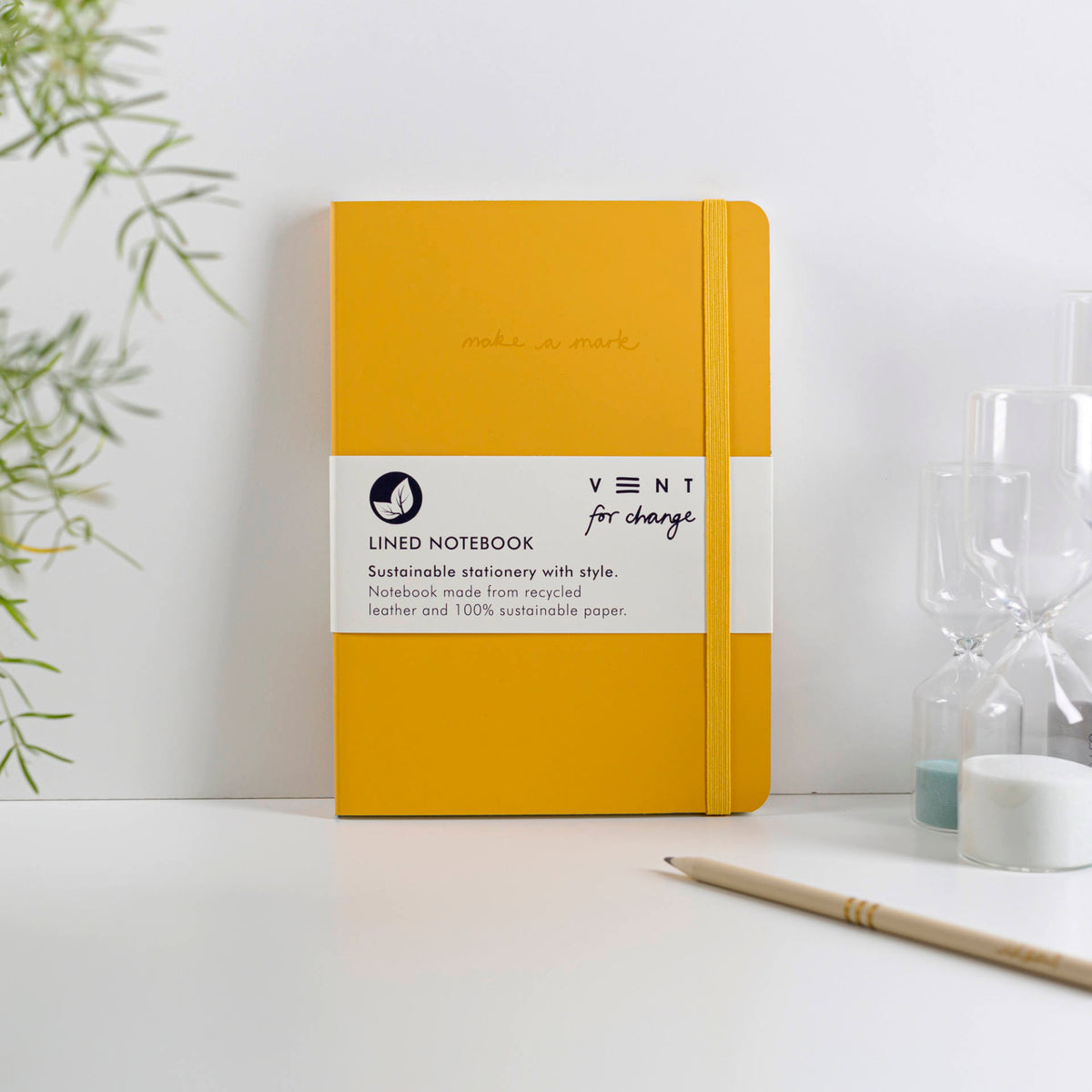 Make a Mark Recycled Leather A5 Lined Notebook in mustard yellow by Vent for Change at penny black
