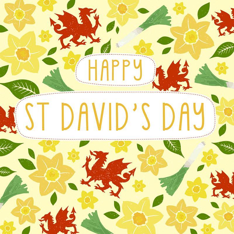 Dragons &amp; Daffodils St David&#39;s Day Card - Penny Black