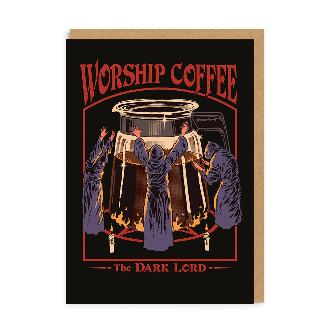 Worship Coffee Retro Funny Steven Rhodes Card