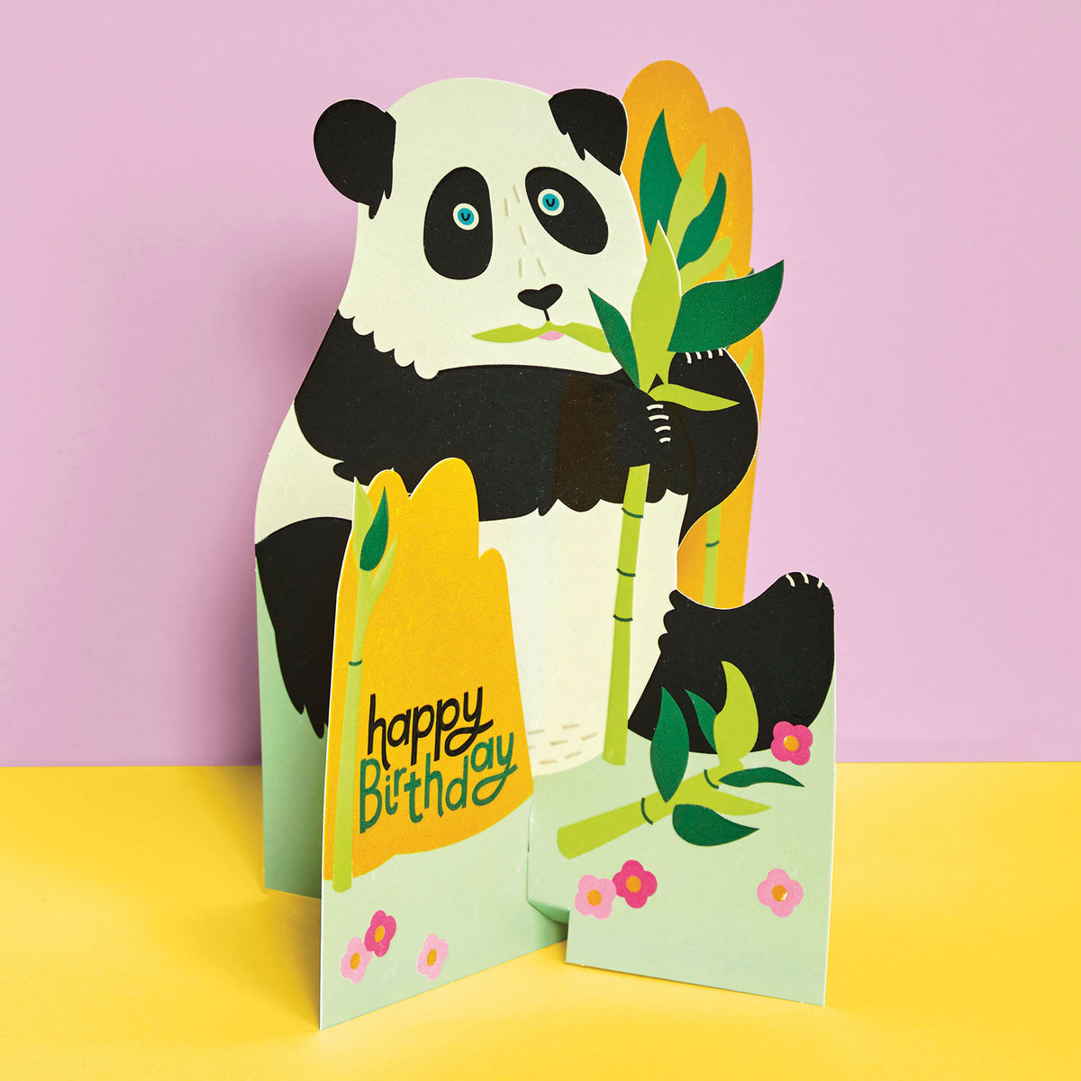 3D Fold-out Panda Raspberry Blossom Birthday Card