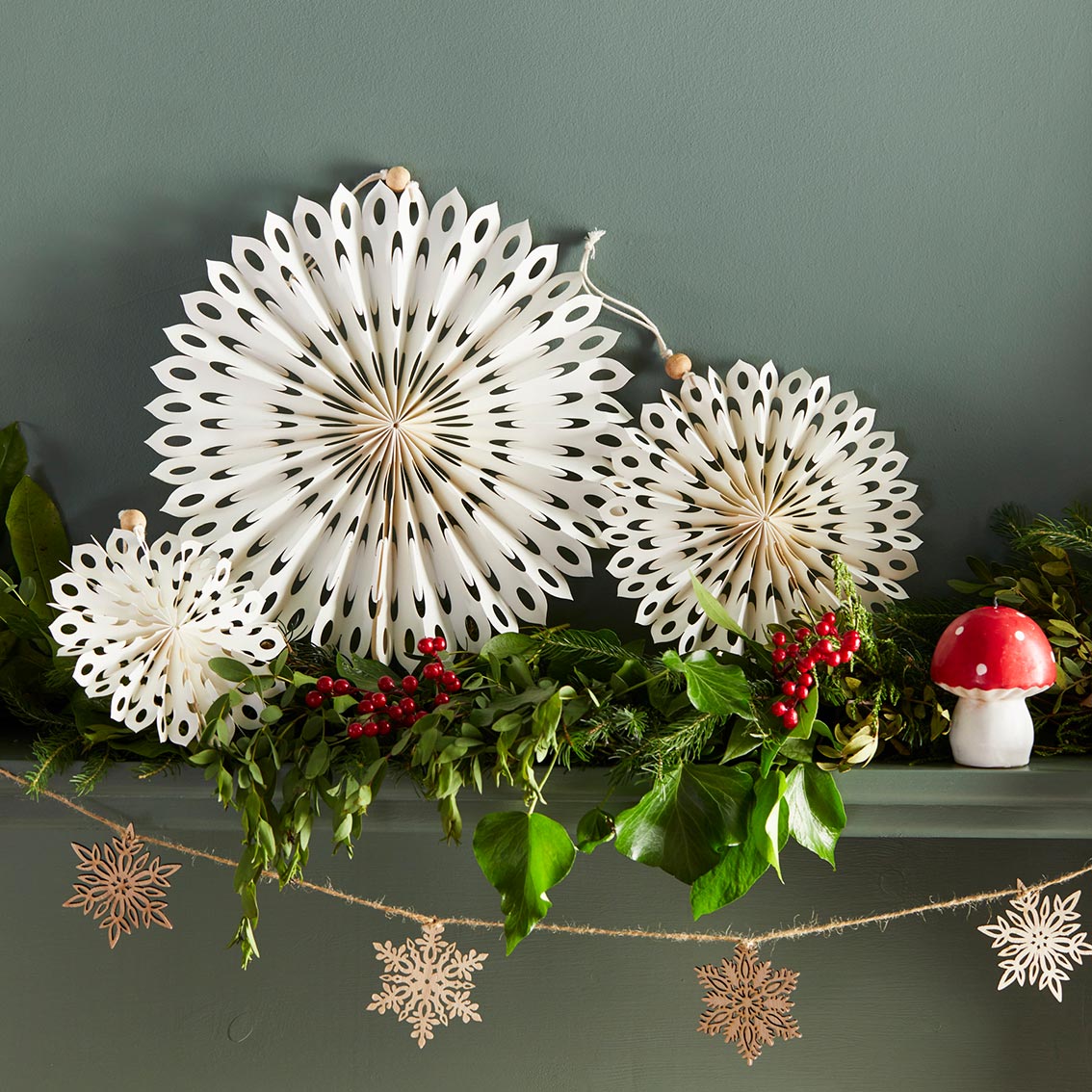 Midnight Forest Wooden Snowflake Garland