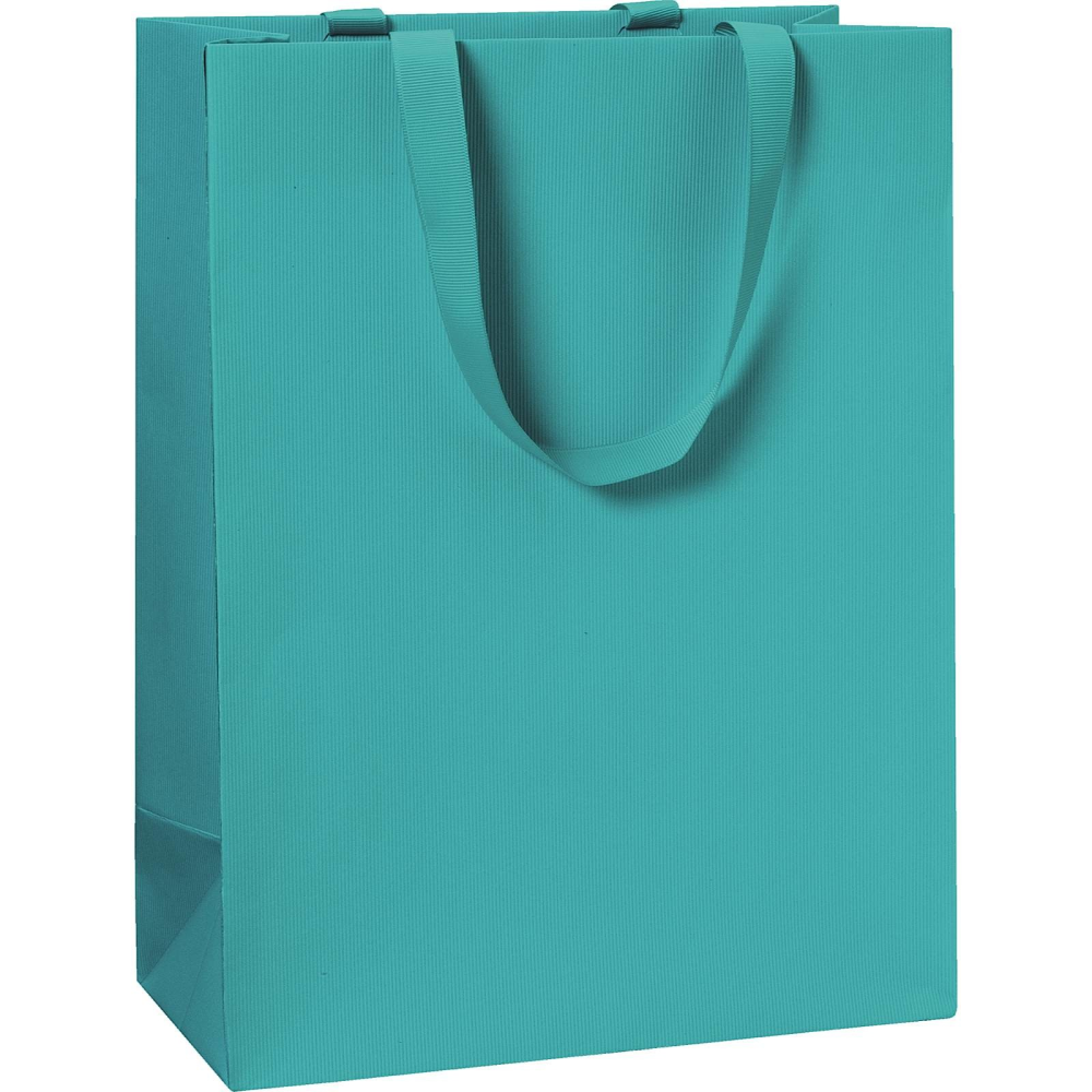 Turquoise Large Plain Colour Gift Bag measuring 23x13x30cm with matching ribbon handles