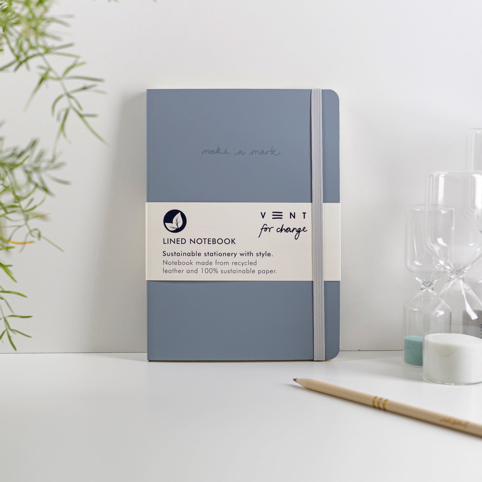 Make a Mark Recycled Leather A5 Lined Notebook in dusty blue by Vent for Change at penny black