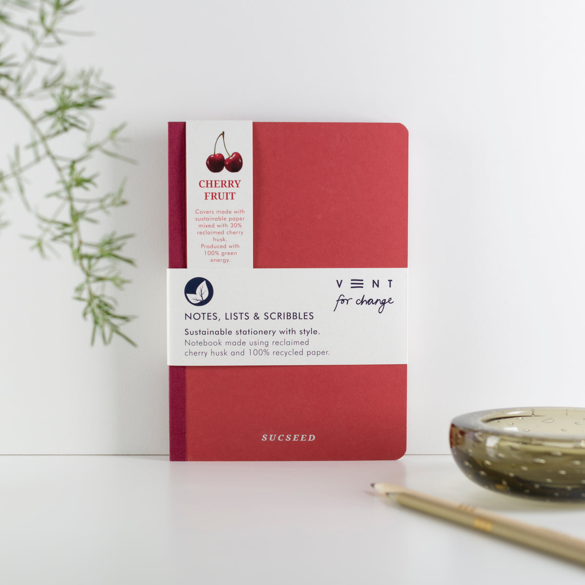SUCSEED Recycled A5 Notebook with a cherry fruit cover by Vent for Change at Penny Black