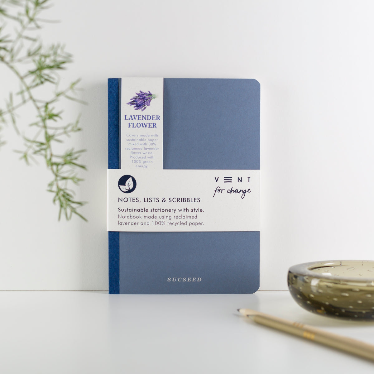 SUCSEED Recycled A5 Notebook with a lavender flower cover by Vent for Change at Penny Black