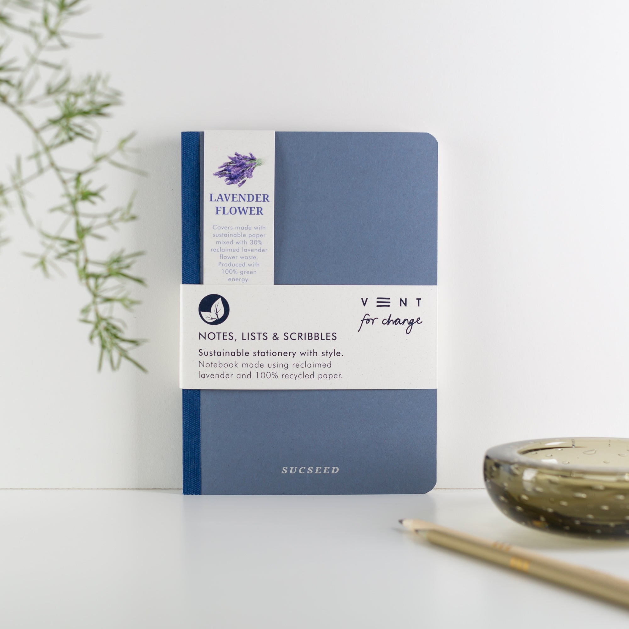 SUCSEED Recycled A5 Notebook with a lavender flower cover by Vent for Change at Penny Black