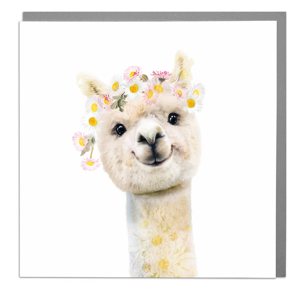 Daisy Flower Crown Happy Alpaca Art Card by penny black