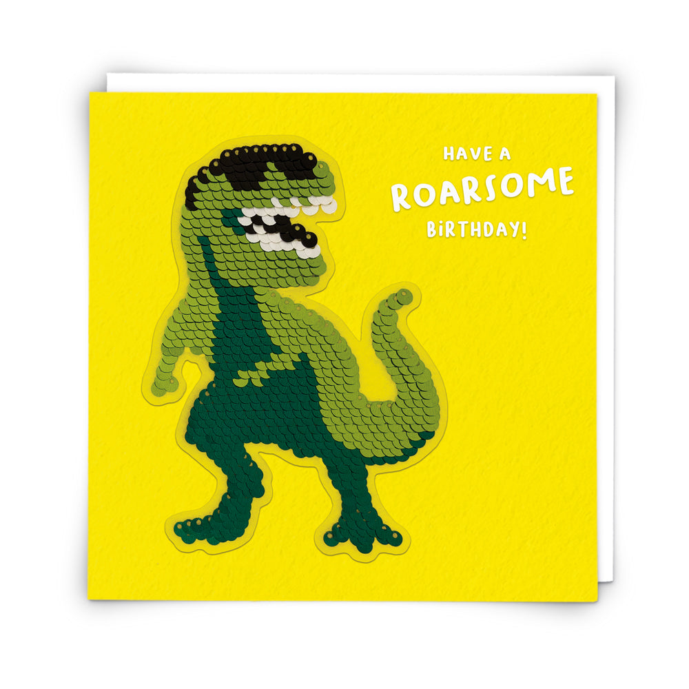 Roarsome T-Rex Sequin Patch Birthday Card from Penny Black
