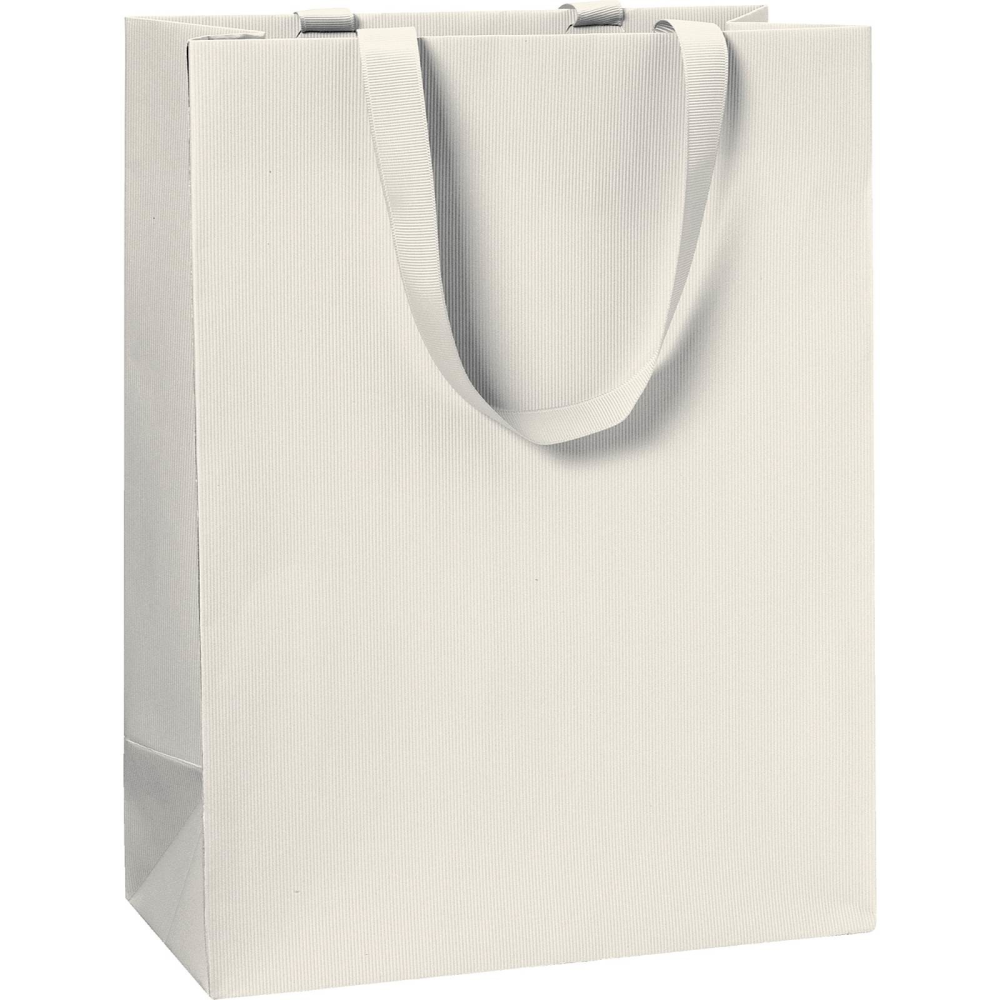 Beige White Large Plain Colour Gift Bag measuring 23x13x30cm with matching ribbon handles