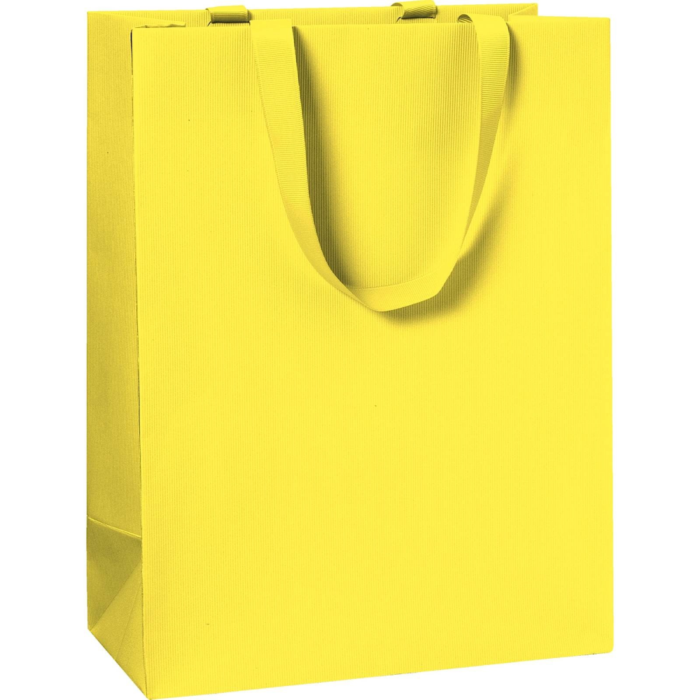 Yellow Large Plain Colour Gift Bag measuring 23x13x30cm with matching ribbon handles