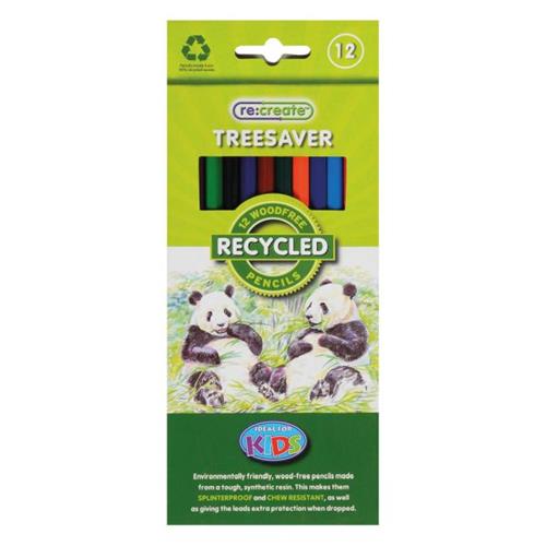 Green pack of recycled coloured pencils with an image of 2 pandas eating on the front.