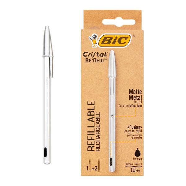 BiC Cristal Re-new Ballpoint Pen + 2 Refills - Black