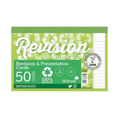 Cover of Silvine revision cards - Shades of green with embossed recycled symbol in background