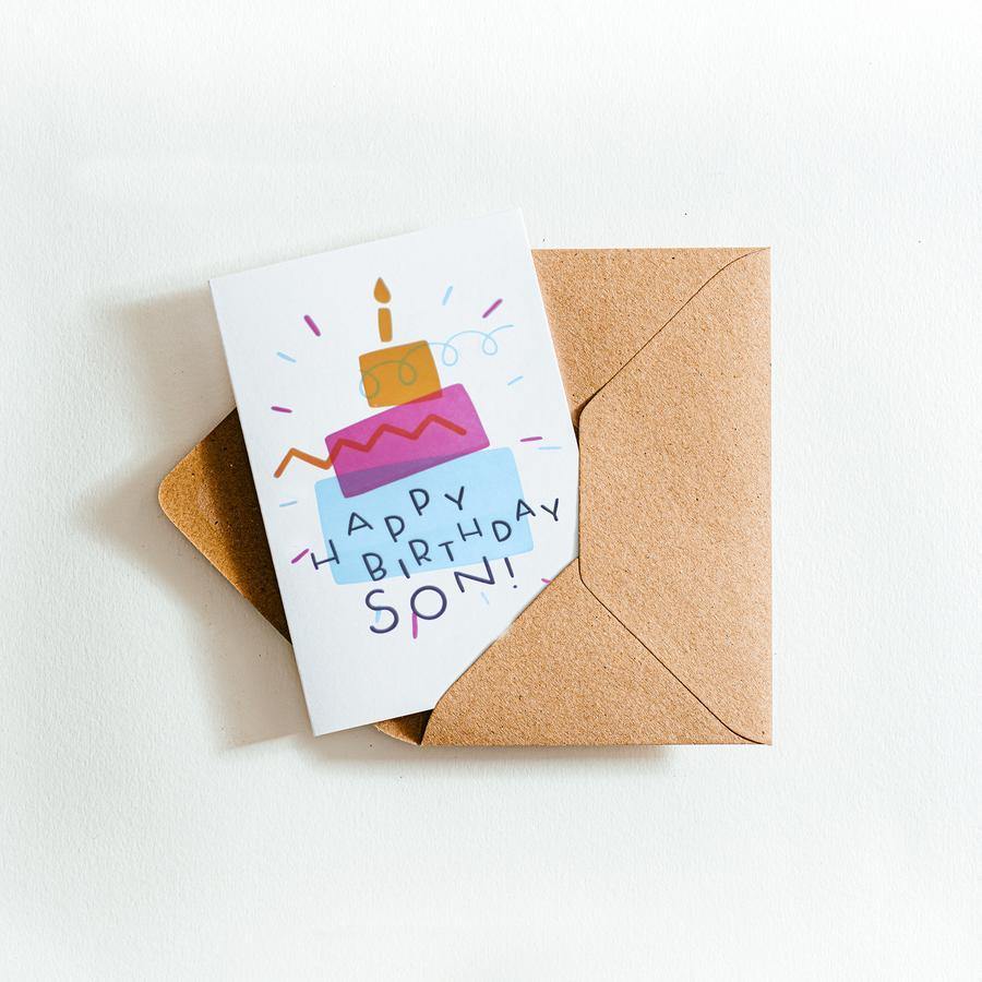 Colourful Cake Son Letterpress Birthday Card - Penny Black