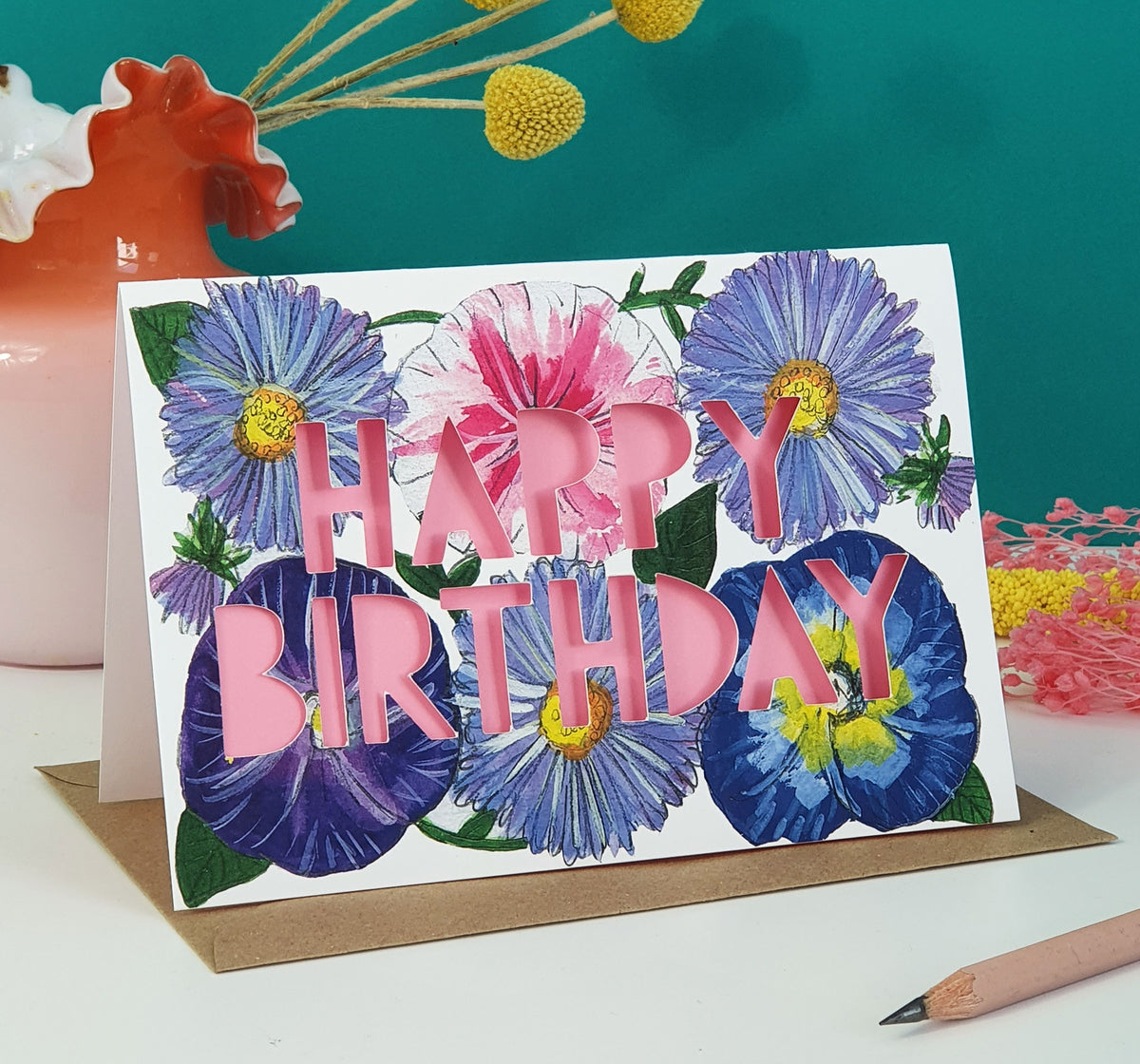 Gladiolus August Birth Flower Paper Cut Birthday Card