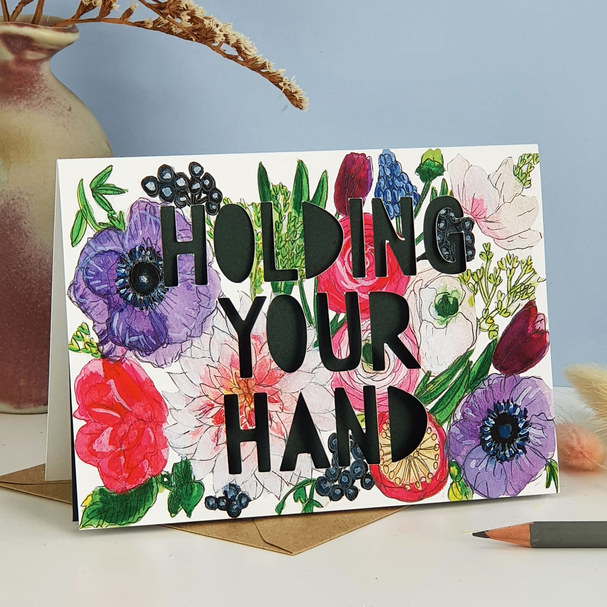 Holding Your Hand Floral Paper Cut Friendship Card