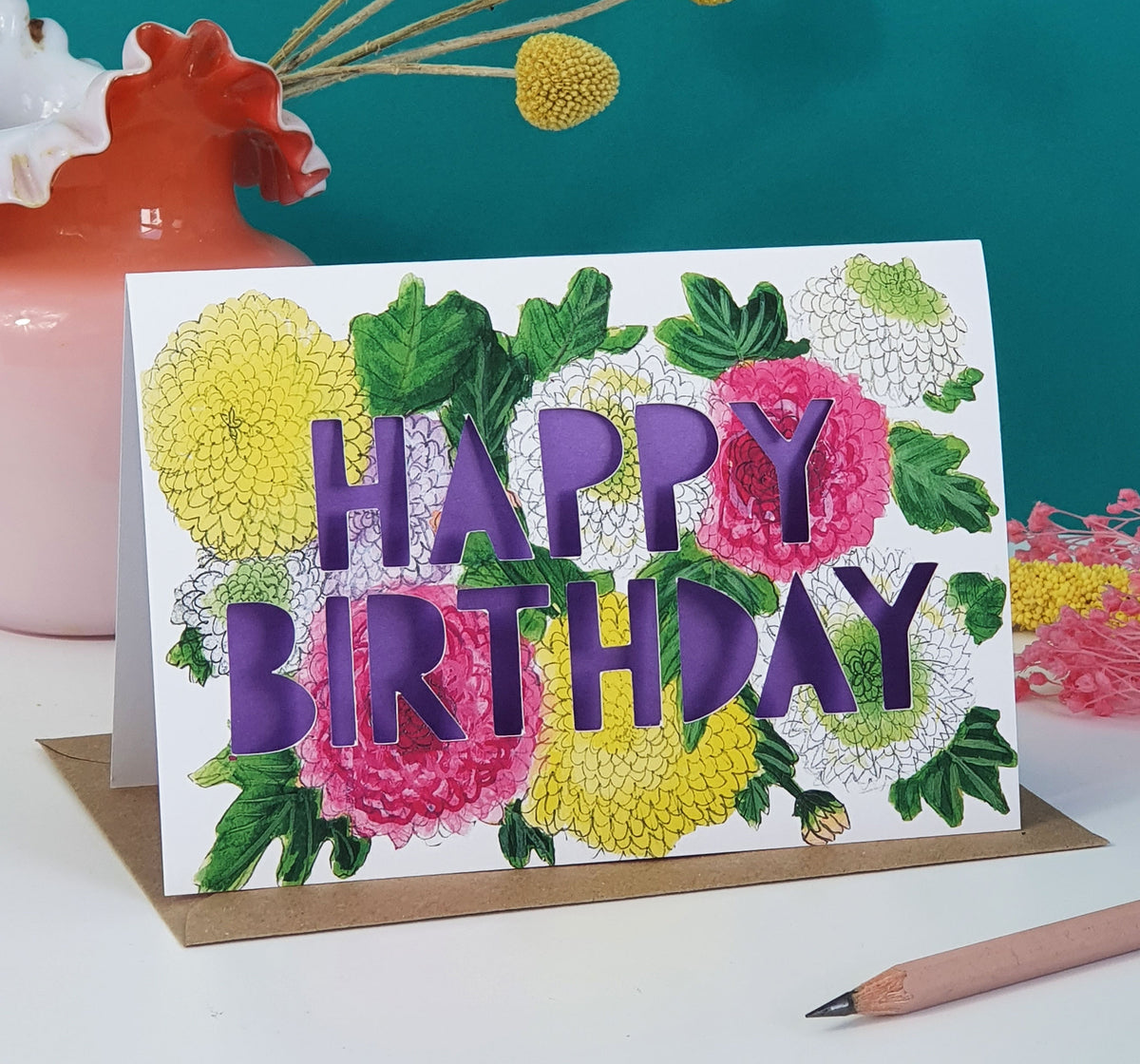 Chrysanthemums November Birth Flower Paper Cut Birthday Card