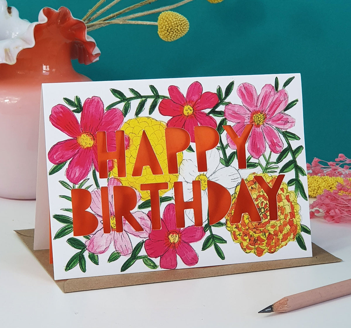 Marigolds October Birth Flower Paper Cut Birthday Card