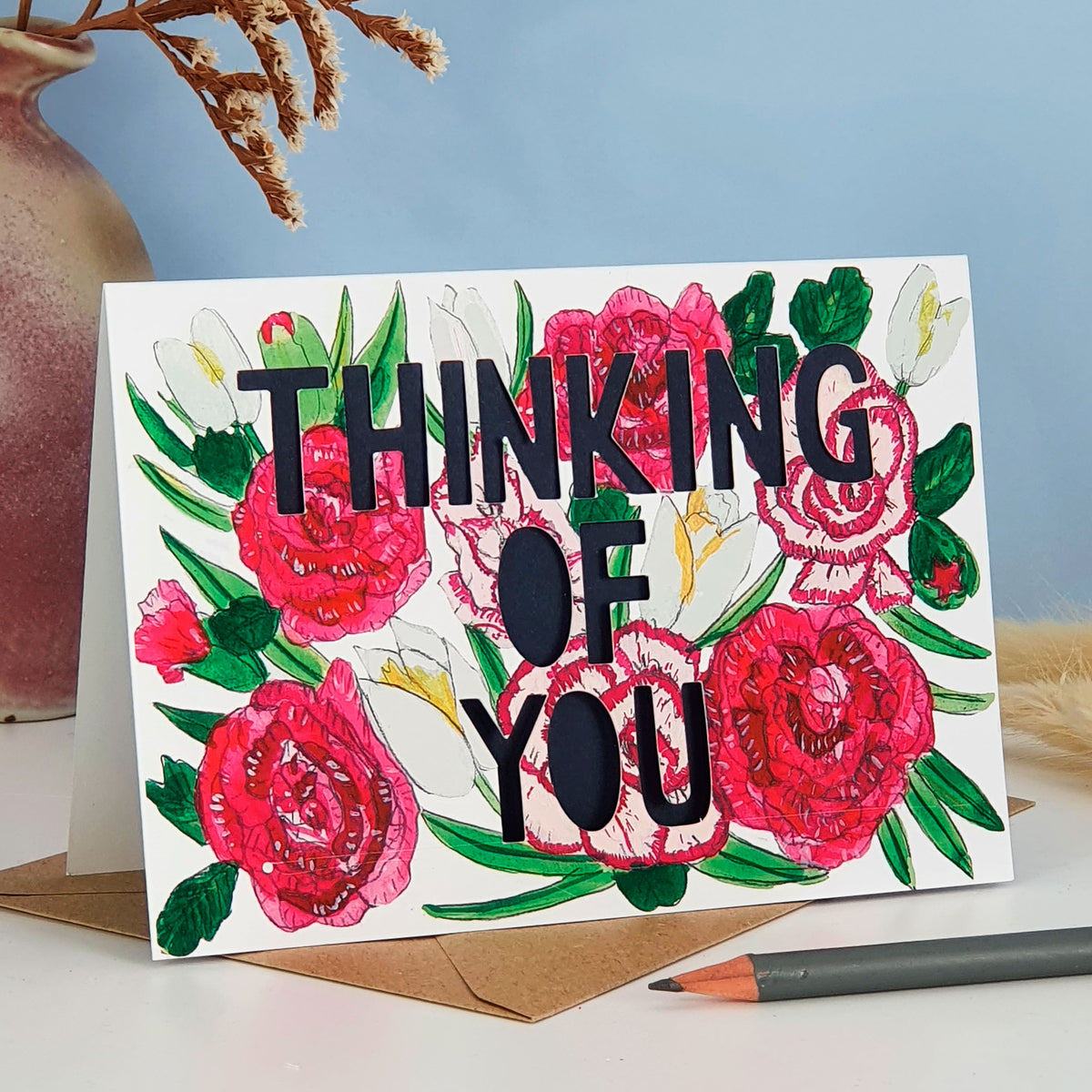 Thinking of You Floral Paper Cut Sympathy card